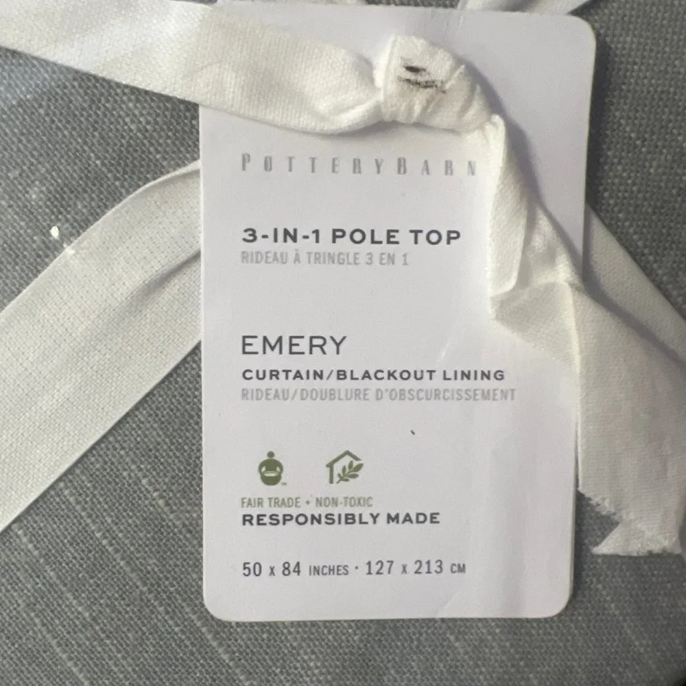 NWT! Pottery Barn 3-in-1 Pole Top Lined Emery Curtain 50x84 in. Blue Dawn‎